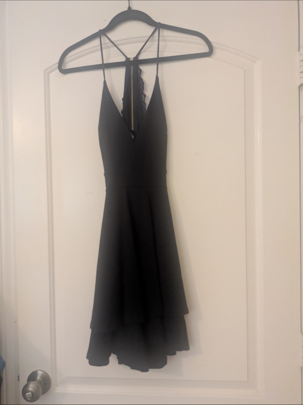 Navy Blue Spaghetti-Strap V-Neck Dress